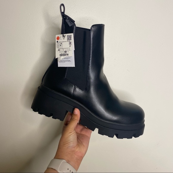 Zara Leather Lug Boot Black 40 - Picture 2 of 11